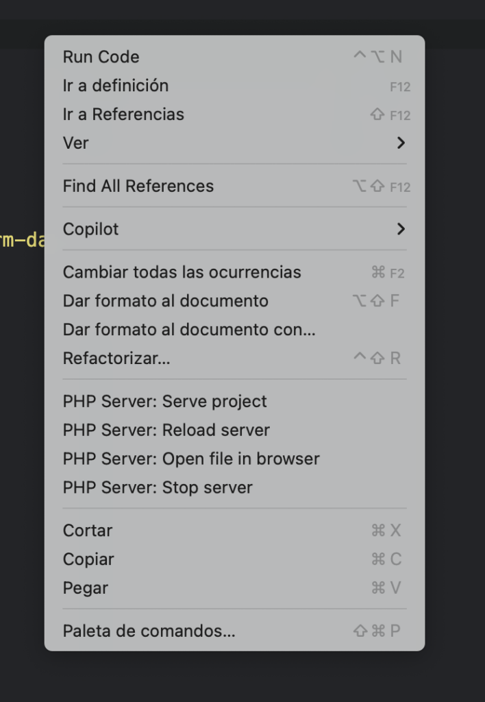 Click derecho sobre un archivo PHP, una vez instalada la extenion PHP Server